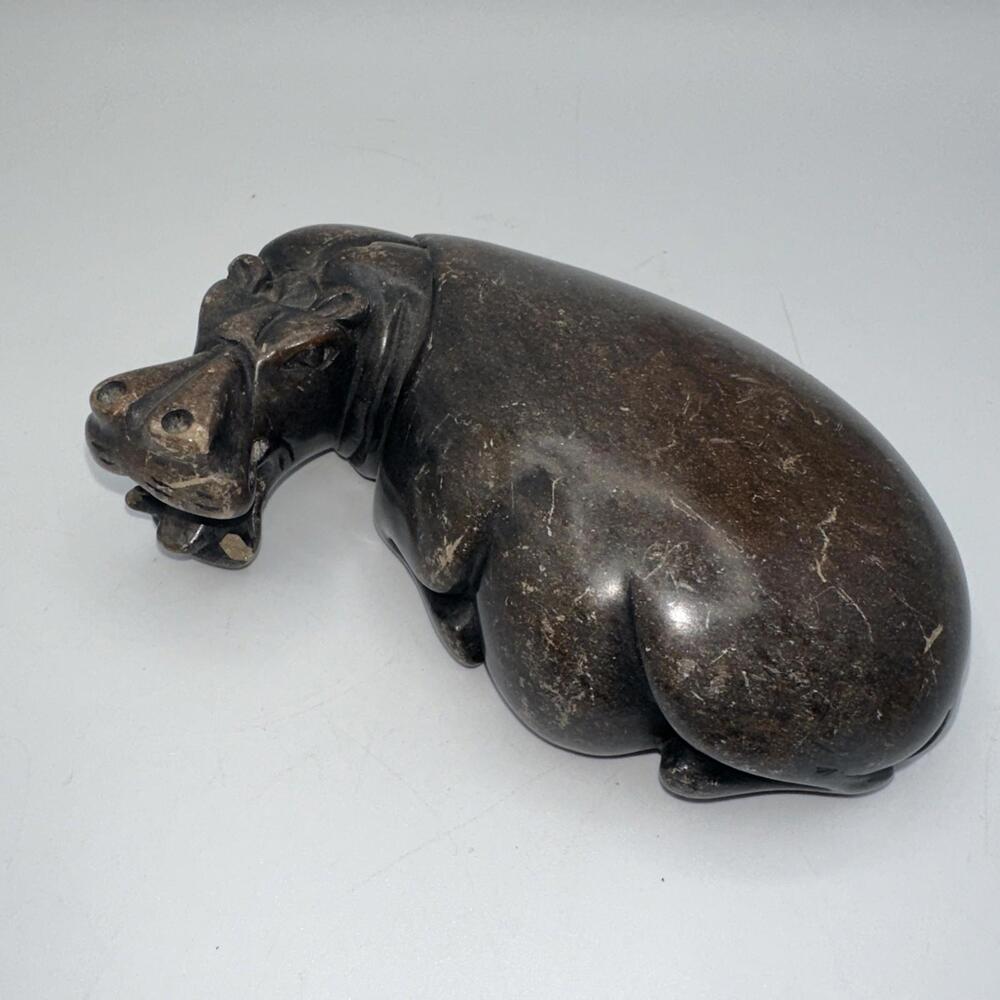 Vintage 1960's Rare Hand Carved Brown Soapstone Hippopotamus